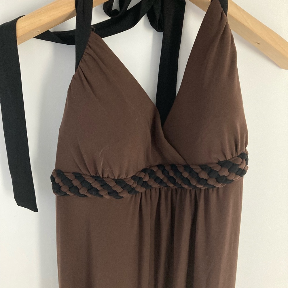 Eliza j brown chocolate maxi black braided halter jersey dress new